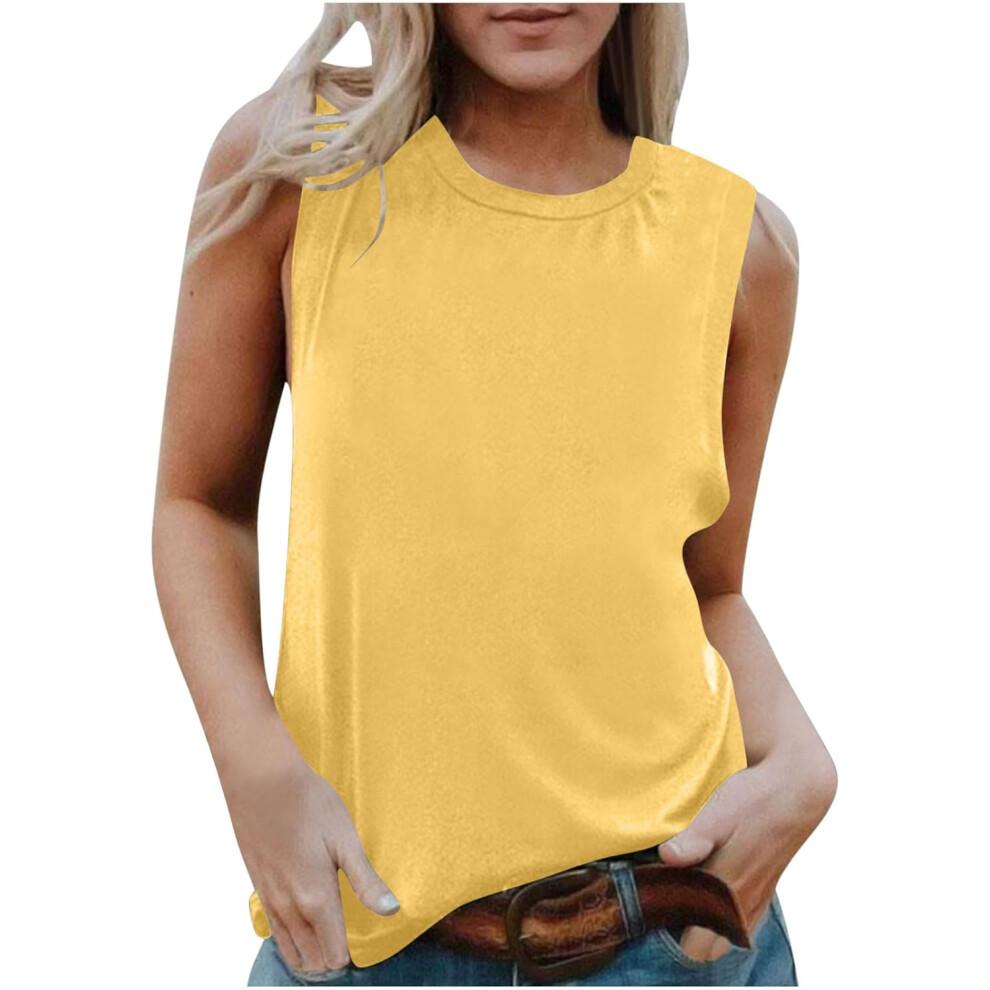(Xxl, 002* ) Womens Tank Tops 2025 Summer Dressy Casual Blouses Sleeveless Flowy Tunic Top Crewneck Loose Fit Camisole Vest Tops Spring Fashion Yellow