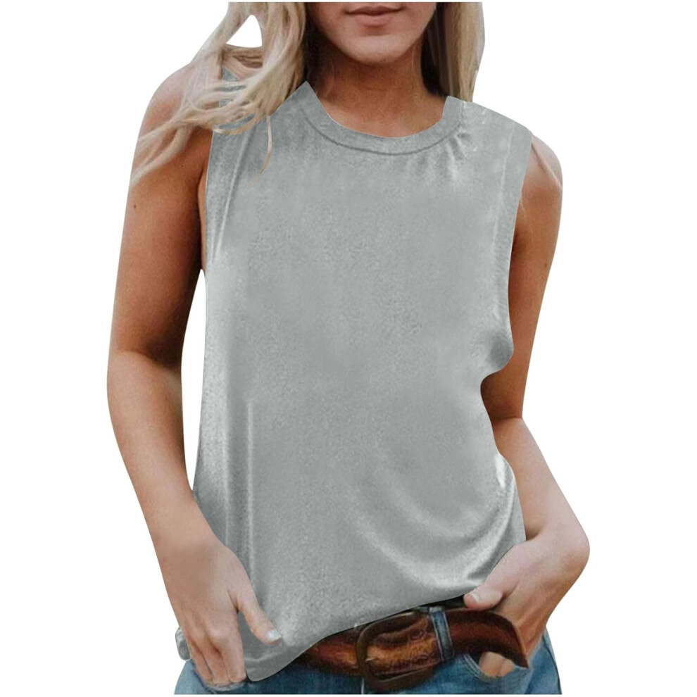 (Xxl, 002* ) Womens Tank Tops 2025 Summer Dressy Casual Blouses Sleeveless Flowy Tunic Top Crewneck Loose Fit Camisole Vest Tops Spring Fashion Silver