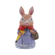 (9.5cmx9cmx15cm, Umbrella Brown Bunny) Bunny Figurine Desktop Ornament Easter Decoration for Courtyard Lawn Balcony Umbrella Brown Bunny