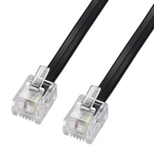 10086 3m Modular Telephone Cable 6P4C RJ11 to RJ11 Flat Connection Cable 4-Core Black for Telephone ISDN Fax Modem
