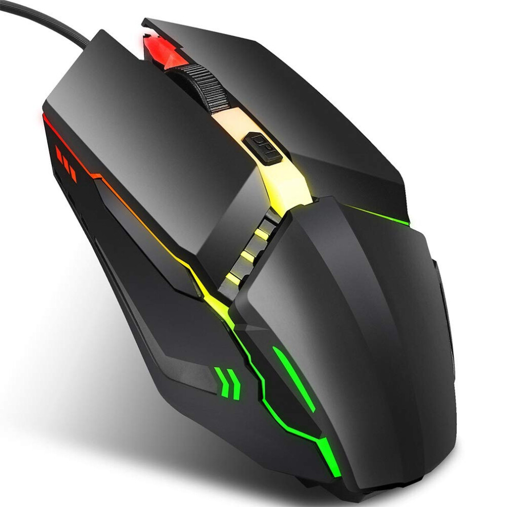 Wired Gaming Mouse With Rgb Backlit, Ergonomic 4D Design, Luminous Optical Pc Mice For Computers Black 6038364991744