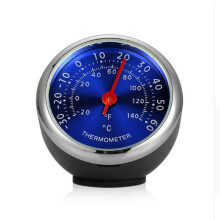 Car Thermometer Hygrometer Clock - Mini Luminous Quartz Round Analogue Dashboard Stick-on Digital Temperature Display, Blue