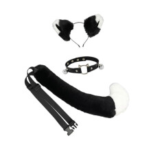 (Multi, Black White) Animal Ears and Tail Set Gift Animal Ears Hair Hoop for Prom Halloween Party White