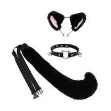 (Multi, Black Pink) Animal Ears and Tail Set Gift Animal Ears Hair Hoop for Prom Halloween Party White