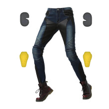 Women's Slim Fit Motorcycle Jeans with Knee and Hip Protectors, Stretch Denim Biker Pants, XL Blue Cargo Trousers