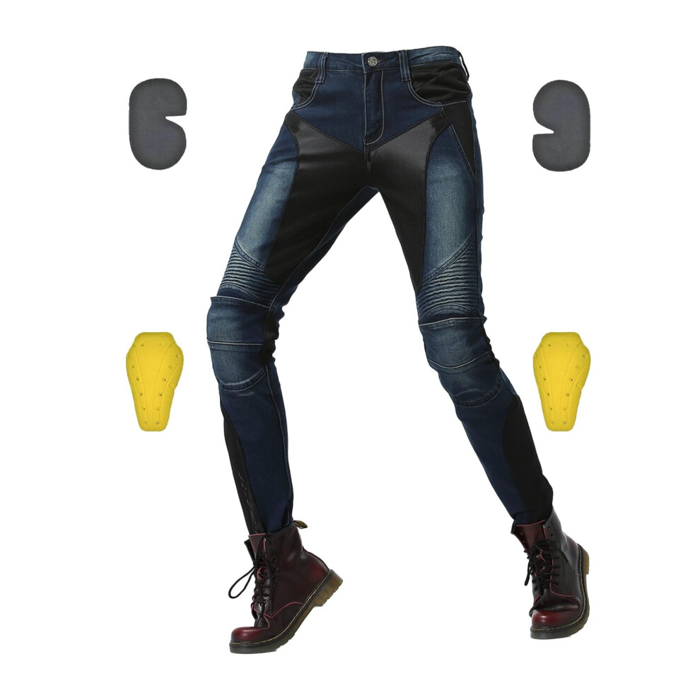 Women's Slim Fit Motorcycle Jeans With Knee And Hip Protectors, Stretch Denim Biker Pants, Xl Cargo Trousers Blue 6447073286629