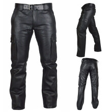 Lederhose Herren Schwarz Motorradhose Wasserdicht Winddicht Mittlere Leibhöhe Premium Lederjeans XXL für Nachtclub