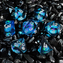 7 Piece Polyhedral Dice Set Black & Blue Liquid Core D4 D6 D8 D10 D12 D20 D% for Dungeons and Dragons RPG Pathfinder MTG