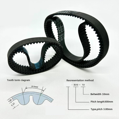 HTD-3-M Timing Belt, 10mm Width, 375-444mm Length, Closed Loop, Rubber Material, Compatible with HTD3-M Models 1