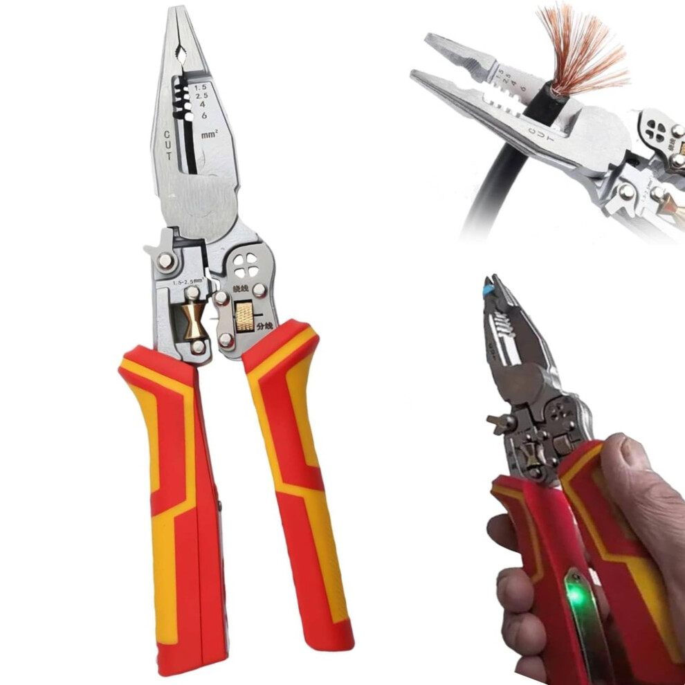Wire Stripper With Current Measurement, 9 In 1 Electric Wire Stripping Tool For Crimping, Voltage Tester Pliers 6482260292359