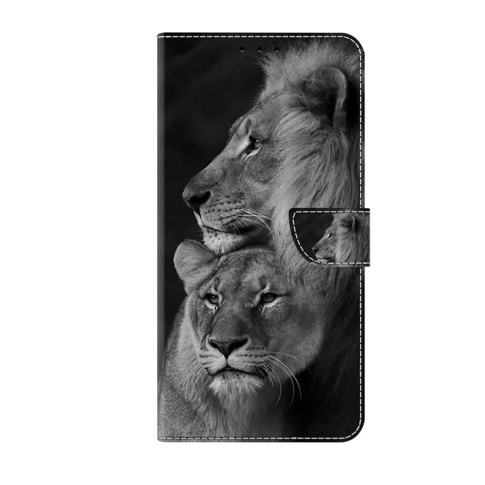 Leather Case For Samsung Galaxy S10e - Shockproof Protective Wallet Flip Case With Card Slots, Genuine Leather, Lion Design 6447073292101