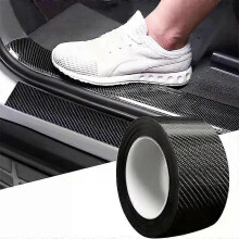 3D Nano Carbon Fiber Bilstötfångare Dörrskydd Skyddsfilm 3m Bildörr tröskelskyddsdekal Svart