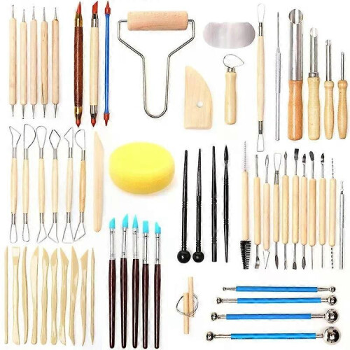 61PCS Ceramic Clay Tools Set Polymer Clay Tools Pottery Tools Set Wooden Pottery Sculpting Clay Cleaning