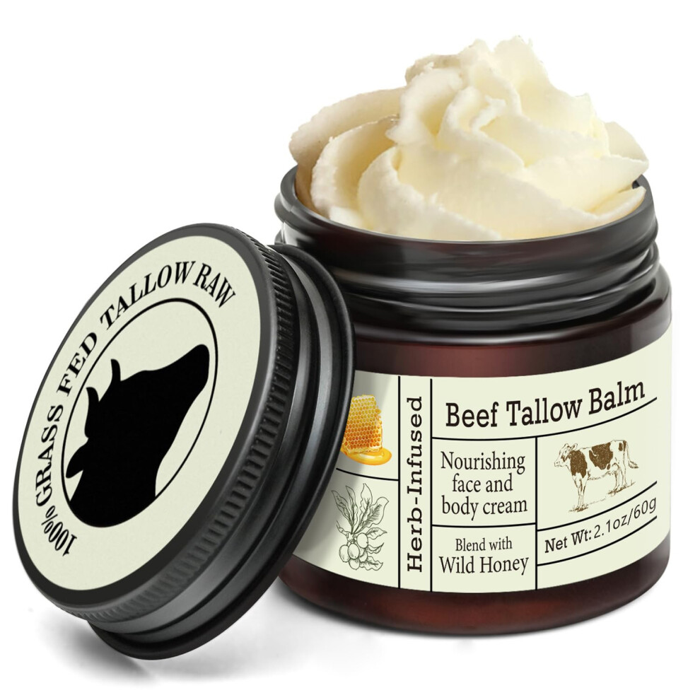 Gogerstar Cream Beef Tallow Honey Balm, Beef Tallow For Skin, Deeply Nourishing Organic Grass Fed Tallow Balm, Beef Tallow For Face&Body