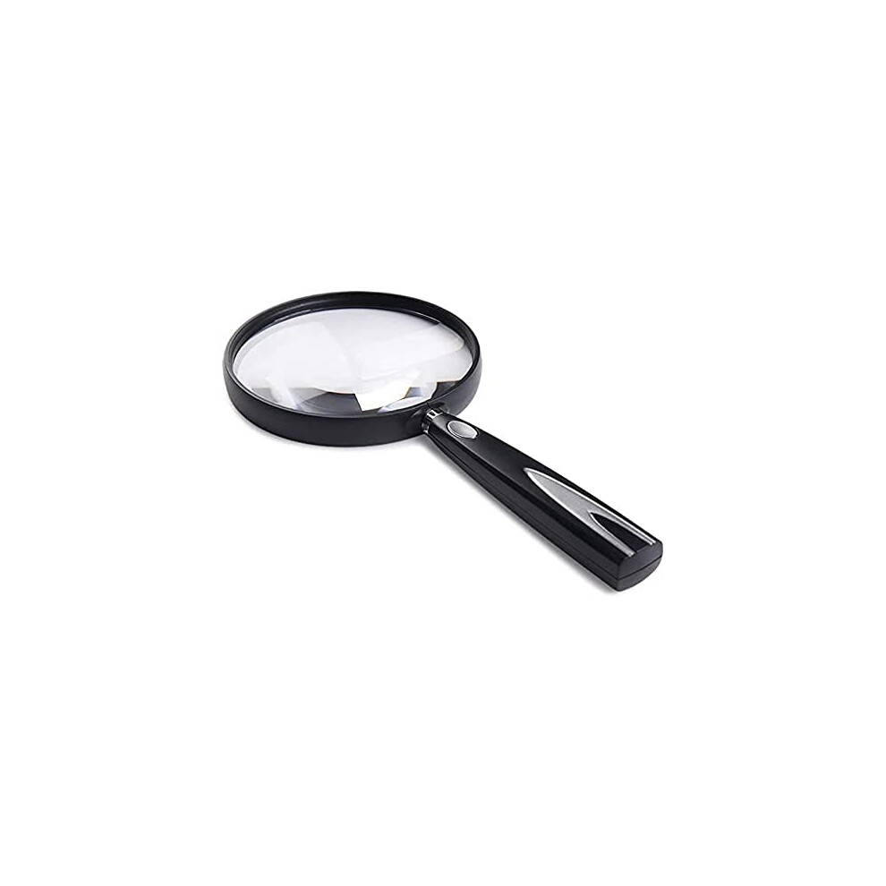 Black Handheld Loupe Hd Glass Lens, Portable 4X Magnifier With Metal Handle For Seniors, Reading, Coins, Stamps,