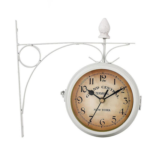 Railway Station Clock Double-sided Retro Style Digits Wall Clock White
