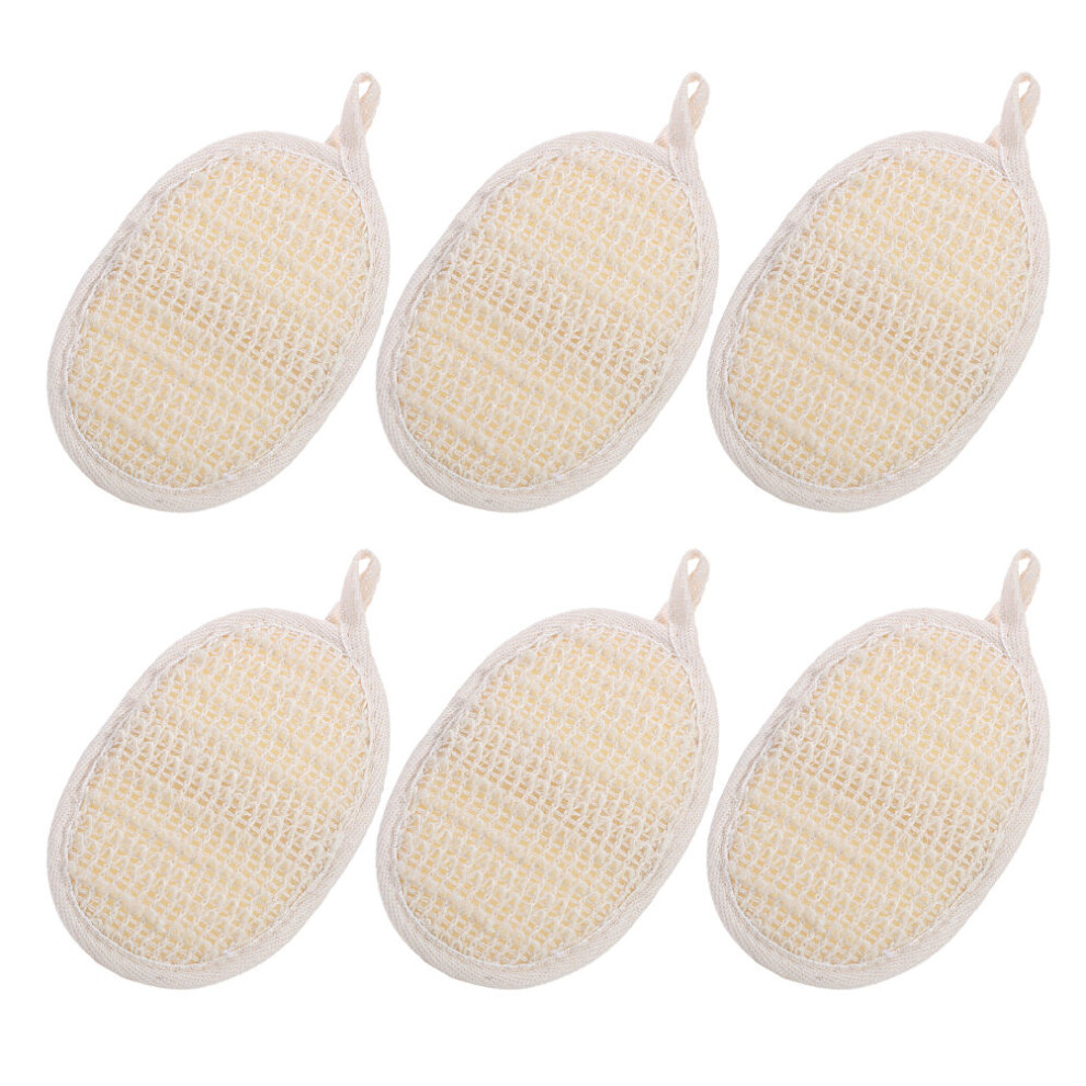 Inoomp Beige 6Pcs Cotton-Linen Bath Scrubber Shower Sponge Body Cleaning Tool