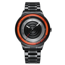 (All black and orange circles) New Korean version student men's watch, casual and personalized dial men's watch, waterproof steel band quartz wristwatch