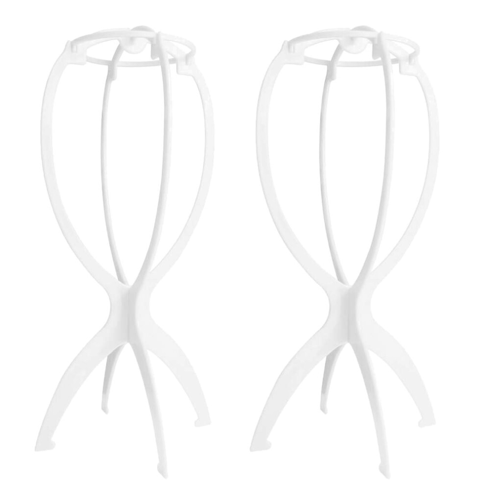 Totority Unisex White 2Pcs Plastic Folding Wig Stands Lightweight Wig Care Holders