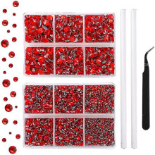 5040pcs Red Rhinestones 6 Mixed Size Crystal Flatback Rhinestones for Crafts