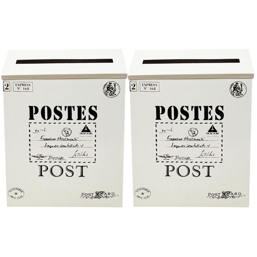Front Door Mailbox Wall Mount 2pcs White Iron Retro Style