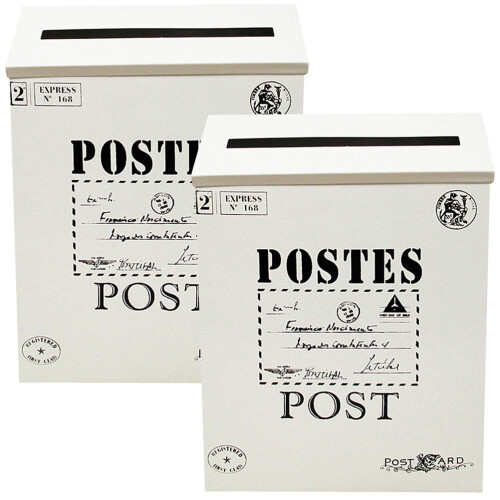Front Door Mailbox Wall Mount 2pcs White Iron Retro Style 1
