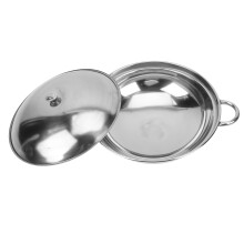 1 Set Silver Stainless Steel Non Stick Wok With Handle and Lid