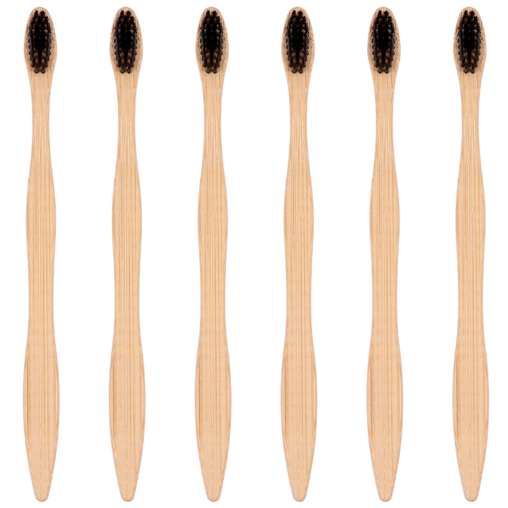 Aboofan 6Pcs Wide Head Bamboo Toothbrush With Bristles Tooth Brush