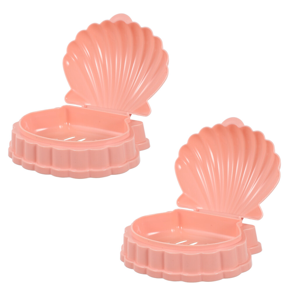 Pink Pp Sea Shell Soap Tray With Hollow Design For Home 2pcs-image-OPC-PK8B7RB-NEW
