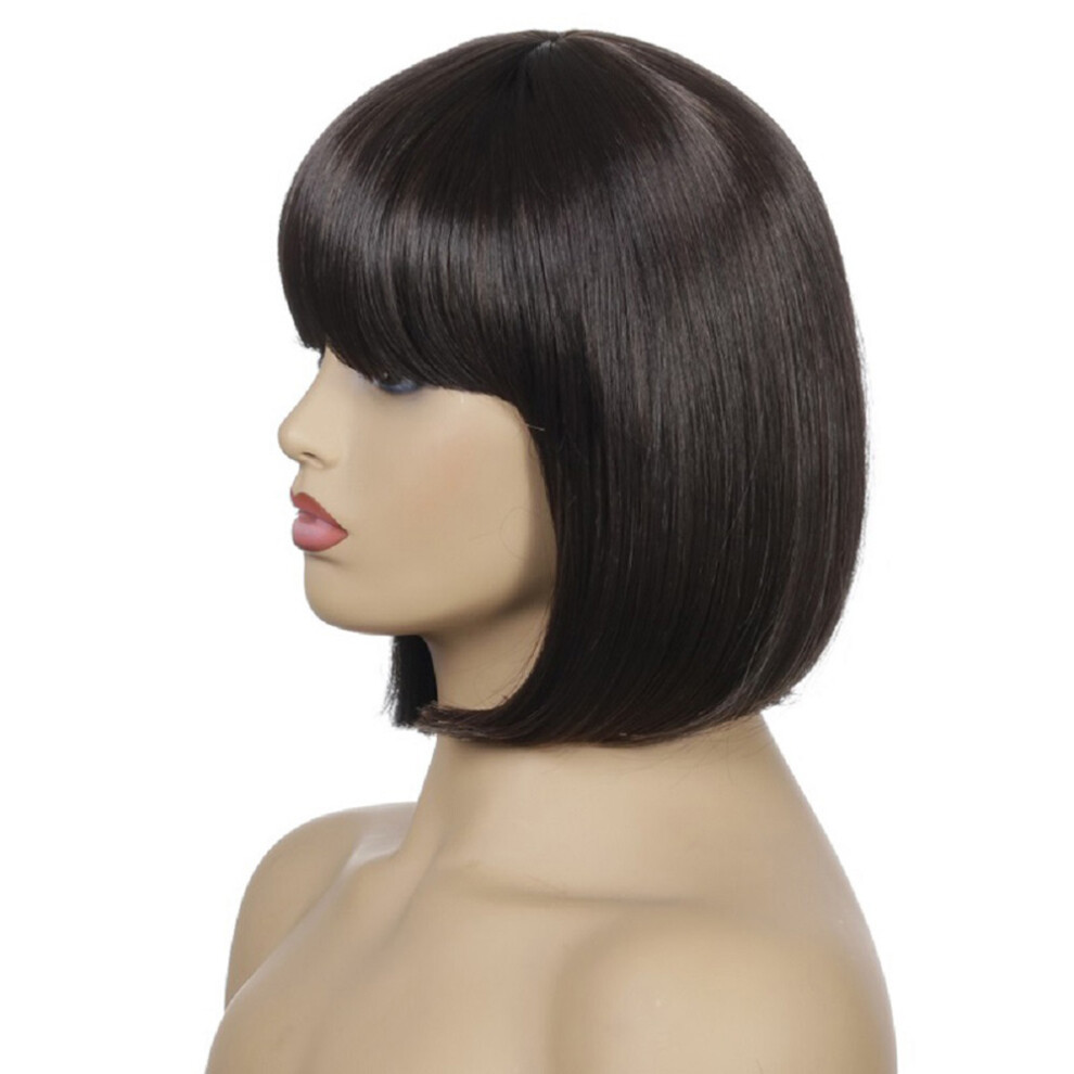 Totority Short Straight Hair Women's Miss Fake For Woman Black Wig