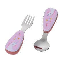 1 Set Baby Utensils Handle Spoon Fork Feed Training Tableware