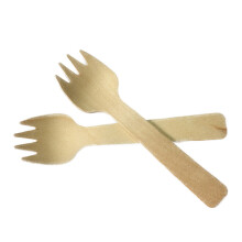Khaki Wooden Spork 100pcs For Party Tableware Natural Style Fork