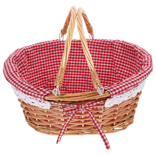 Red Portable Woven Basket Sturdy Fabric Handheld Fruit Holder 2