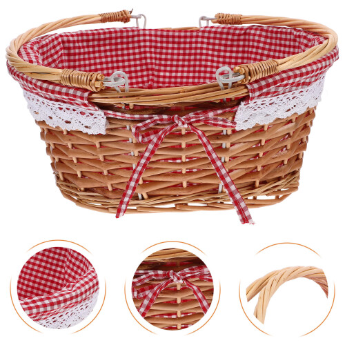 Red Portable Woven Basket Sturdy Fabric Handheld Fruit Holder 1