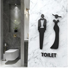 Self-adhesive Ladies And Gentlemen Acrylic Symbol Toilet Signs for Hotel, Office, Home, Restaurant Work Black