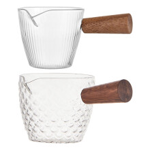 2Stk Glas Milchkanne Mit Holzgriff Transparent Für Espresso & Kaffee