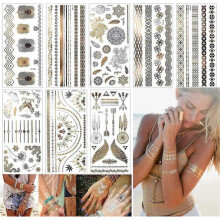 Inimitable Temporary Metallic Tattoos Stickers, 8 Sheets Shiny Fake Body Jewelry Tattoos for Women Young Girls