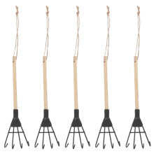 5Pcs Small Garden Hand Rakes Iron and Wood Durable Yard Cultivators