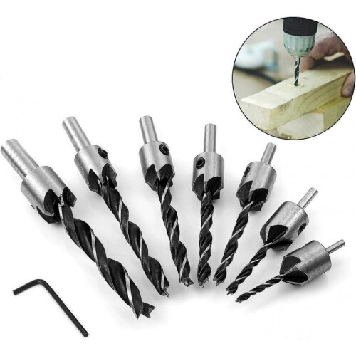 7 pcs Wood Drill Bit with Countersink Carpentry Reamers Core Drilling Chamfer Countersunk Drill Bit with Countersink and Depth Stop Countersink Drill 2