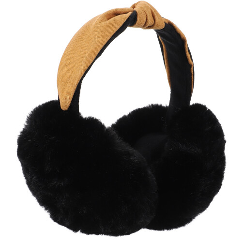 Fluffy Ear Muffs Black Synthetic Material 1pack