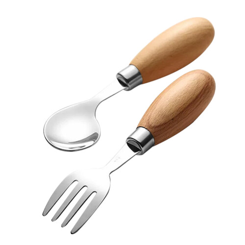 Fork Spoon Set 1 Set Stainless Steel Wood Handle Silver