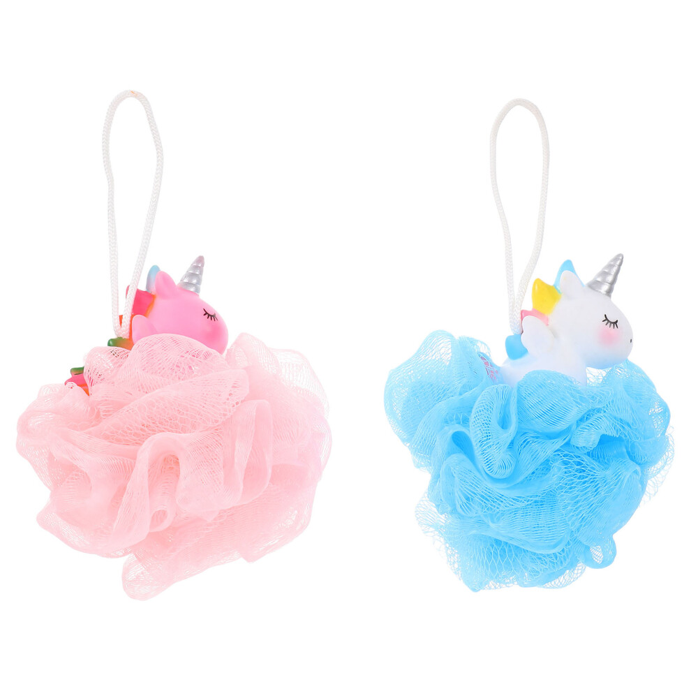 Solustre Pink 4Pcs Unicorns Bath Mesh Shower Balls Pe Pvc Exfoliating Scrubbers