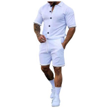 Men's Black Classic Cardigan Short Sleeve Shirt and Shorts Set Casual Comfortable Business Suit for Boys Size XXL