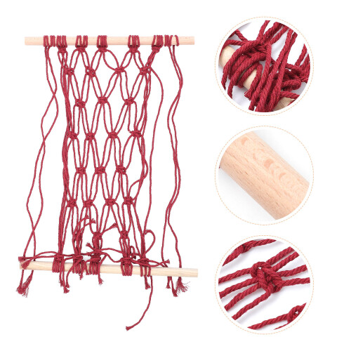 1Stk Roter - Und Gemüse-Hängesack Aus Baumwollseil Und Buchenholz 2
