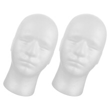 Foam Head Male Mannequin Head White Foam 2pcs