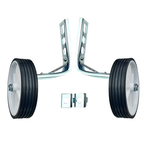 White Bike Training Wheels Kids Stabilizer Metal Bracket Support