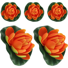 5 Pcs Yard Decor Artificial Water Lilies Lily Pad Lotus Pool Orange