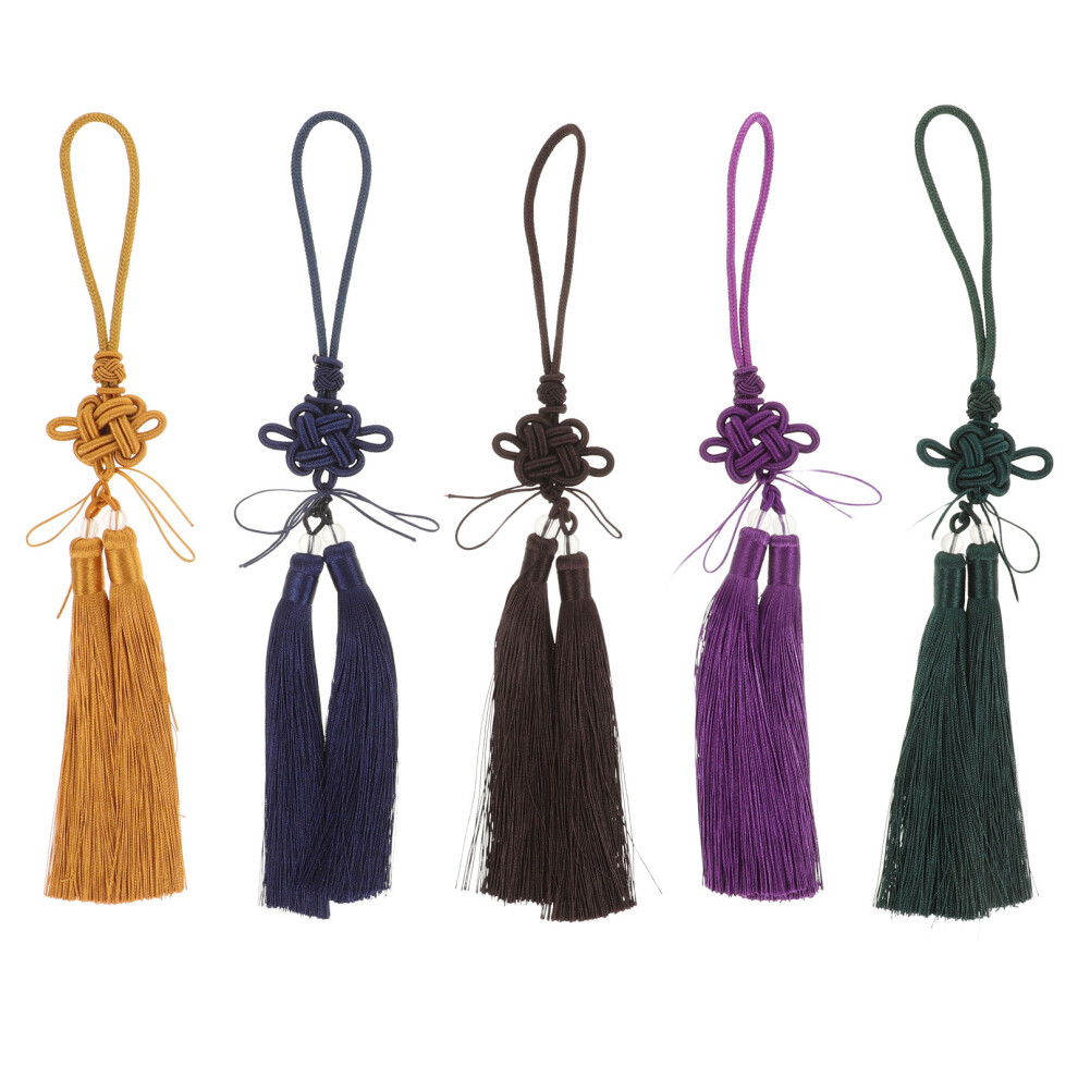 Raindrops Chinese Knot Tassel Black Green 5pcs 5.1x1.2x0.6in-image-OPC-PK8DPZS-NEW