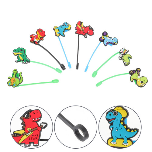 Cute Straw Topper 8pcs Dinosaur Shape Assorted Color Silicone 2