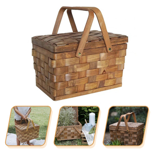 Grocery Basket Coffee Wood 1set 2
